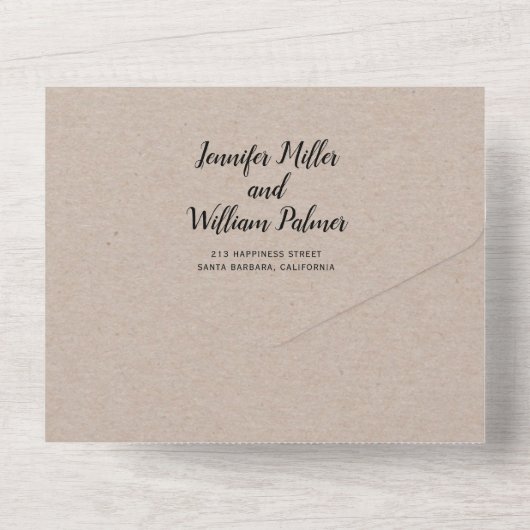 "Wir tun" elegante Skriptkalligrafie und Krafthoch All In One Einladung (Rückseite)