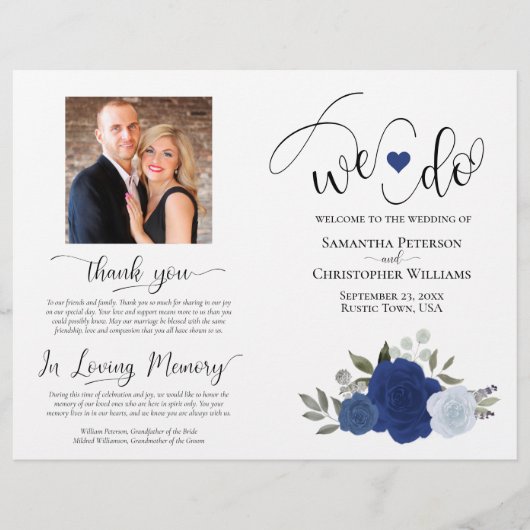 Wir tun es! Blue Boho Rose DIY Fold Wedding Progra (Vorderseite)