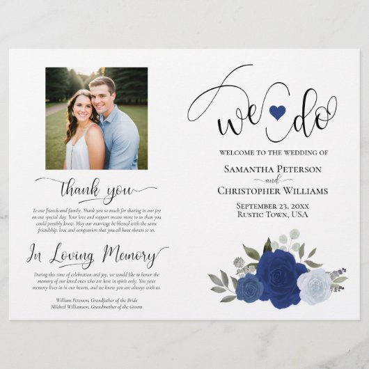 Wir tun es! Blue Boho Rose DIY Fold Wedding Progra (Vorderseite)