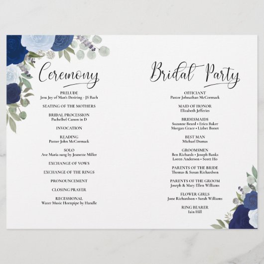 Wir tun es! Blue Boho Rose DIY Fold Wedding Progra (Rückseite)