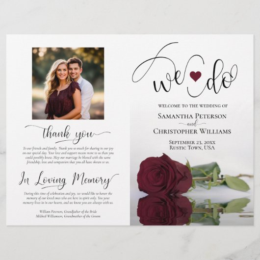 Wir tun es! Burgundy Rose DIY Fold Wedding Program (Vorderseite)