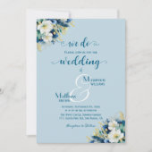 Wir tun es! Dusty Blue Gold Glitzer QR Code Weddin Einladung (Vorderseite)