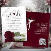Wir tun es! Elegant Burgundy Rose QR Code Wedding Einladung