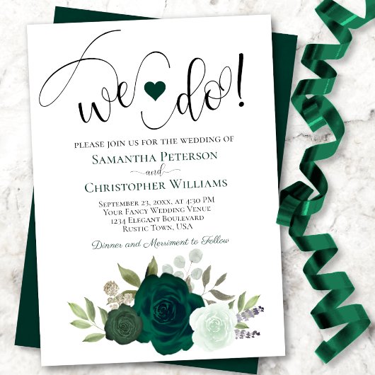 Wir tun es! Elegant Emerald Greeen Rose Boho Weddi Einladung