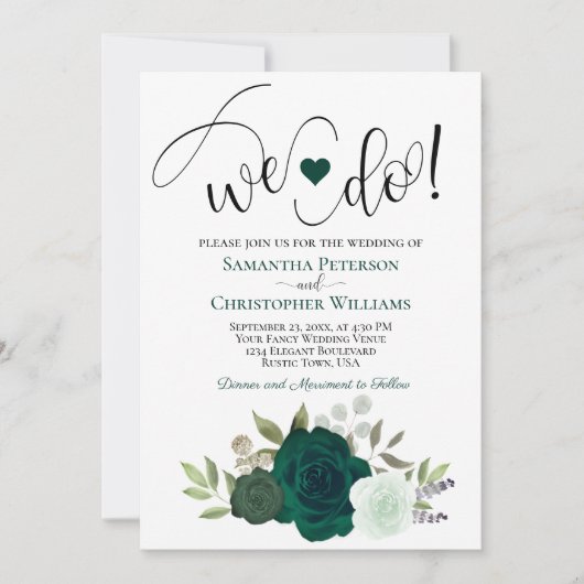 Wir tun es! Elegant Emerald Greeen Rose Boho Weddi Einladung (Vorderseite)