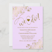 Wir tun es! Elegant Frilly Lilac Lila & Gold Weddi Einladung (Vorderseite)