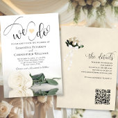 Wir tun es! Elegant Ivory White Rose QR Code Weddi Einladung