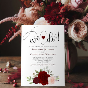 Wir tun es! Elegant Red & Pink Roses Boho Wedding Einladung
