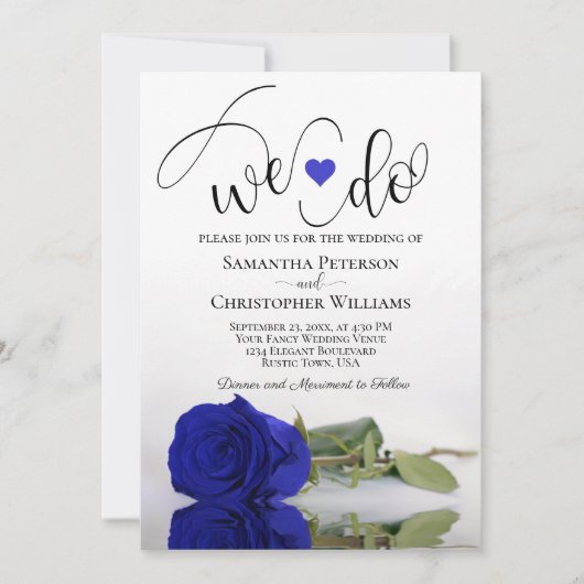 Wir tun es! Elegant Royal Blue Rose QR Code Weddin Einladung (Vorderseite)