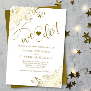 Wir tun es! Elegante Frilly Gold & White Wedding Einladung