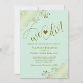 Wir tun es! Elegante Frilly Mint Green & Gold Wedd Einladung (Vorderseite)