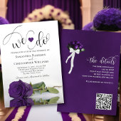 Wir tun es! Elegante Royal Lila Rose QR Code Weddi Einladung