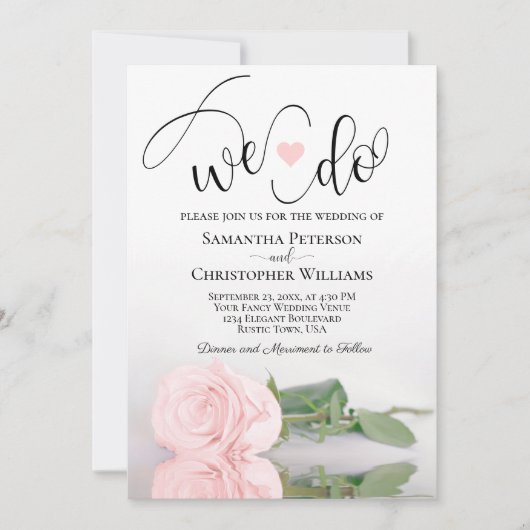 Wir tun es! Eleganter Rosa Rose QR Code Hochzeit Einladung (Vorderseite)