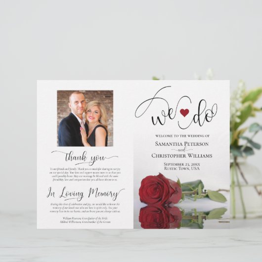 Wir tun es! Elegantes Rote Rose DIY Fold Wedding P (Stehend Vorderseite)