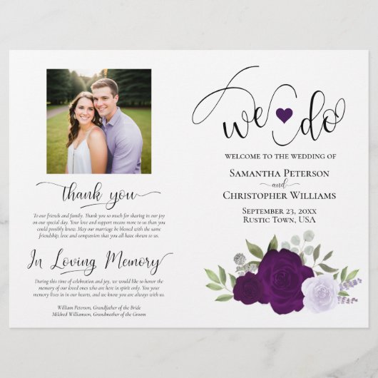 Wir tun es! Lila Boho Rose DIY Fold Wedding Progra (Vorderseite)