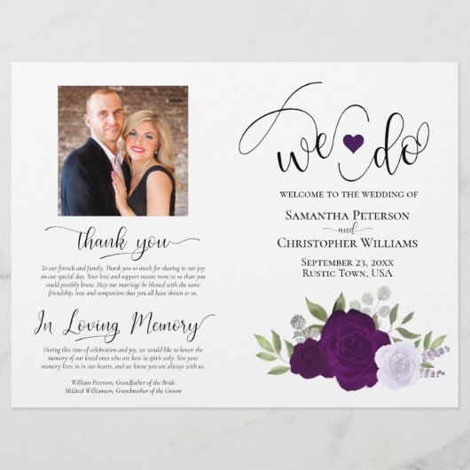 Wir tun es! Lila Boho Rose DIY Fold Wedding Progra (Vorderseite)