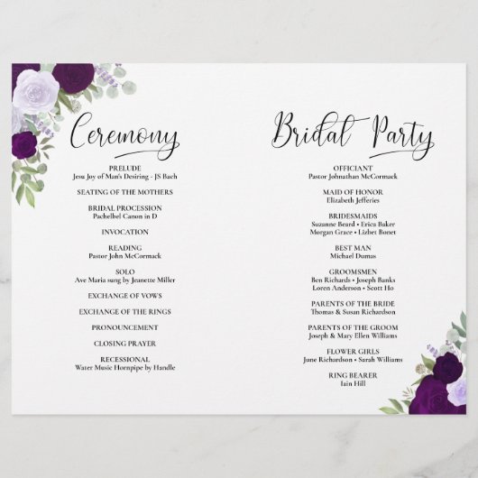 Wir tun es! Lila Boho Rose DIY Fold Wedding Progra (Rückseite)