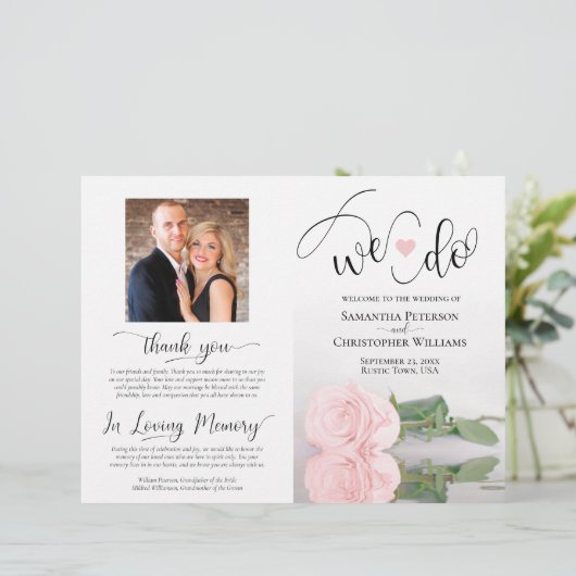 Wir tun es! Modernes Hochzeitsprogramm in Rosa Blu (Stehend Vorderseite)