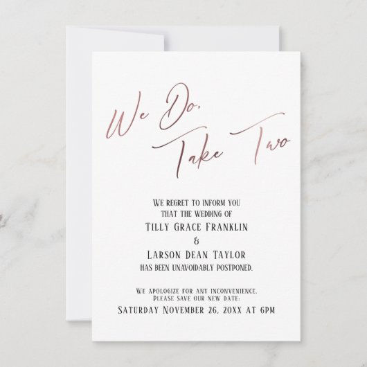 Wir tun es, nehmen wir zwei: verzögerte Hochzeitsa Einladung (Vorderseite)