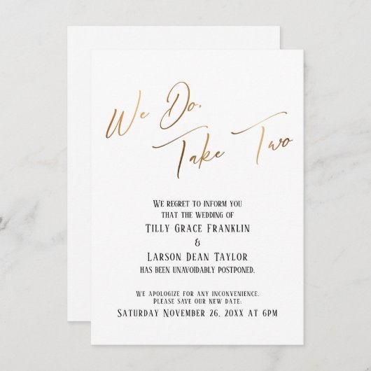 Wir tun es, nehmen wir zwei: verzögerte Hochzeitsa Einladung (Vorne/Hinten)