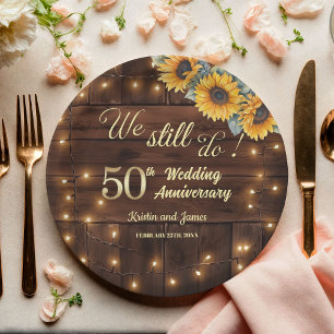 Wir tun es noch 50. Hochzeitsjubiläum Lichterkette Pappteller