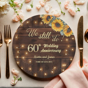 Wir tun es noch 60. Hochzeitsjubiläum Lichterkette Pappteller