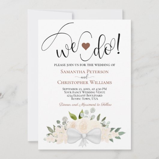 Wir tun es! Rustikale Champagner Peach Rose Blumen Einladung (Vorderseite)