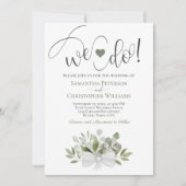 Wir tun es! Rustikale Eukalyptus-Blätter Boho Chic Einladung (Vorderseite)