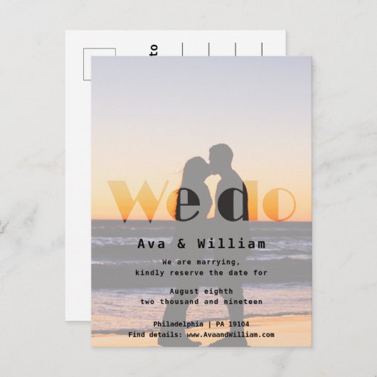 Wir tun - Hochzeit am Strand - reservieren Sie das Ankündigungspostkarte (Vorne/Hinten)