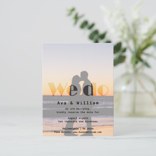 Wir tun - Hochzeit am Strand - reservieren Sie das Ankündigungspostkarte (Stehend Vorderseite)