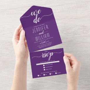 "Wir tun" lila weiße Schrift Kalligrafie Hochzeit All In One Einladung