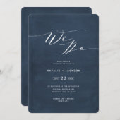 Wir tun marineblaue Skript Text elegante Hochzeit Ankündigung (Vorne/Hinten)