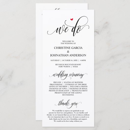 Wir tun, moderne schwarze Schrift, Hochzeitsfeier Programm (Vorne/Hinten)