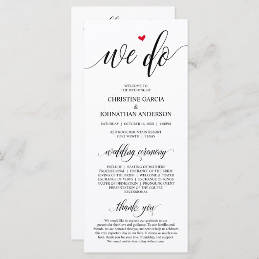 Wir tun, moderne schwarze Schrift, Hochzeitsfeier Programm (Vorne/Hinten)