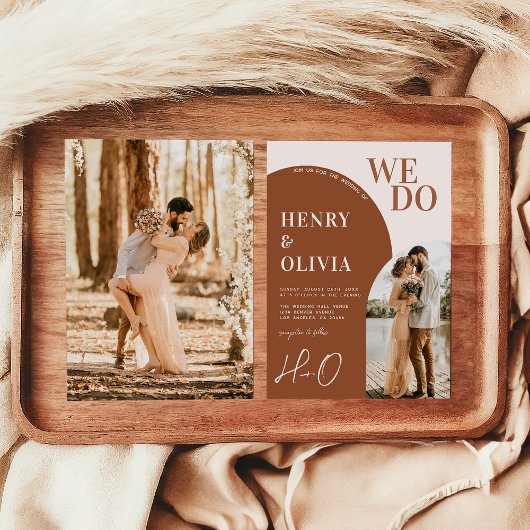 Wir tun | Moderner Bogen Terracotta Bold Wedding Einladung