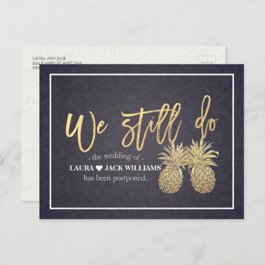 Wir tun noch Hochzeitspause für Goldpaprika Ankündigungspostkarte (Vorne/Hinten)