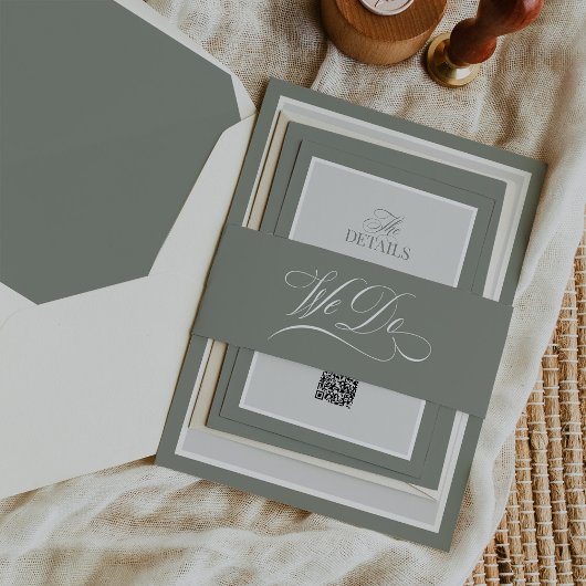Wir tun | Sage Green Calligraphy Luxe Wedding Einladungsbanderole