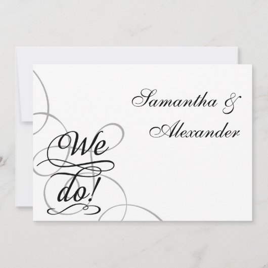 Wir tun, Wirble Schwarz-Weiß-Hochzeit Einladung (Rückseite)