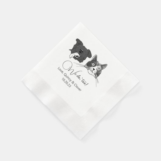 Wir tun zu Schwarz-Weiß-Hund Personalisiert Napkin Serviette (Ecke)