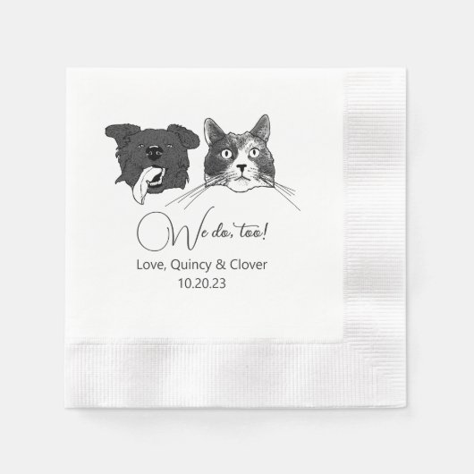 Wir tun zu Schwarz-Weiß-Hund Personalisiert Napkin Serviette (Vorderseite)