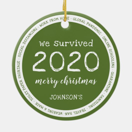 Wir überlebten 2020 Grün Keramik Ornament (Hinten)