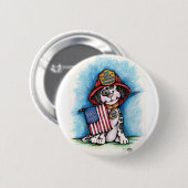 Wir vergessen nie 9/11 Feuerwehrmann-Dalmatiner Button (Vorne & Hinten)