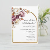 Wir Verlobt | Burgundy Fall Engagement Party Einladung (Stehend Vorderseite)
