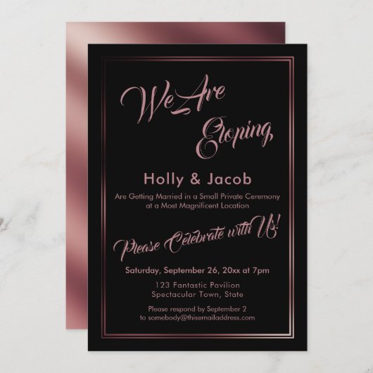 Wir verlocken Rose Gold über schwarzen Empfang Einladung (Vorne/Hinten)