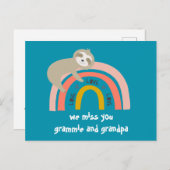 Wir vermissen Sie Rainbow Sloth Grandeleltern Post Postkarte (Vorne/Hinten)