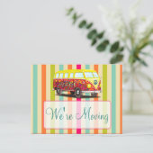 Wir verschieben Retro-Bus-Benachrichtigungskarten Ankündigungspostkarte (Stehend Vorderseite)