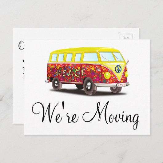 Wir verschieben Retro-Bus-Benachrichtigungskarten Ankündigungspostkarte (Vorne/Hinten)