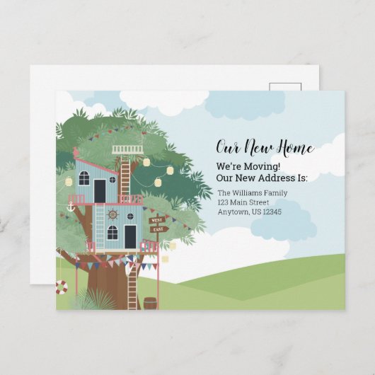 Wir verschieben unsere neue Zuhause Treehouse Adre Postkarte (Vorne/Hinten)
