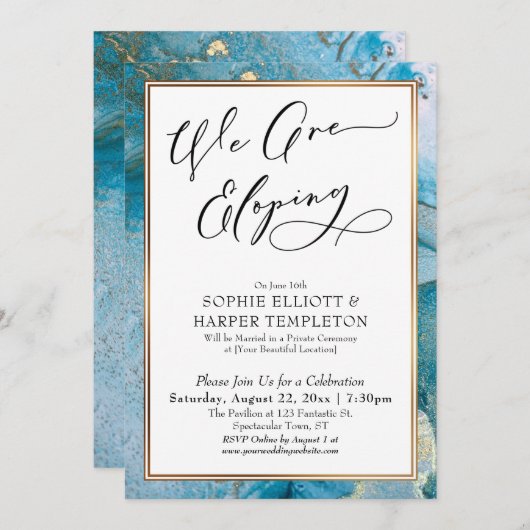 Wir vertreiben nur Aquamarin- und Goldfarben-Empfa Einladung (Vorne/Hinten)