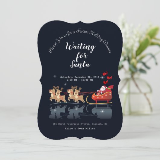 Wir Wartete für Santa Ho! Ho! Ho! Winterurlaub Einladung (Stehend Vorderseite)